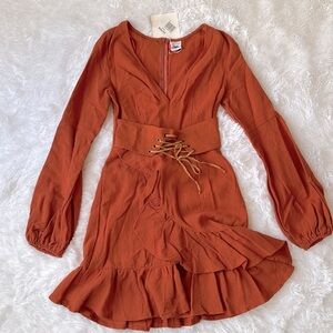 Selfie Leslie Gorgeous Burnt Orange Long Sleeve Dress